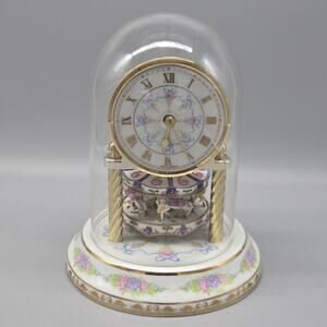 Freundl Porcelain Anniversary Style Clock Made In Germany Flowers & Ribbon